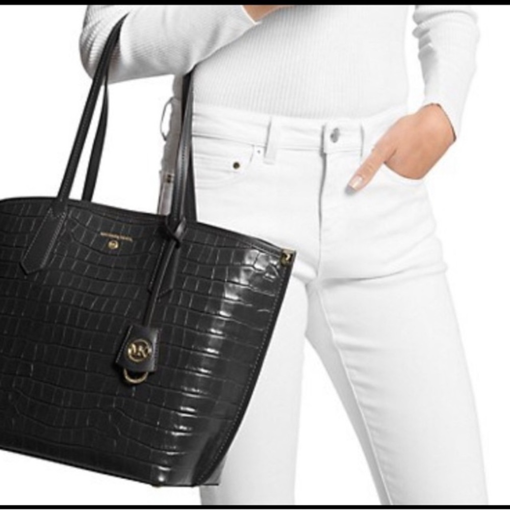 Michael Kors Black Crocodile-Embossed Tote